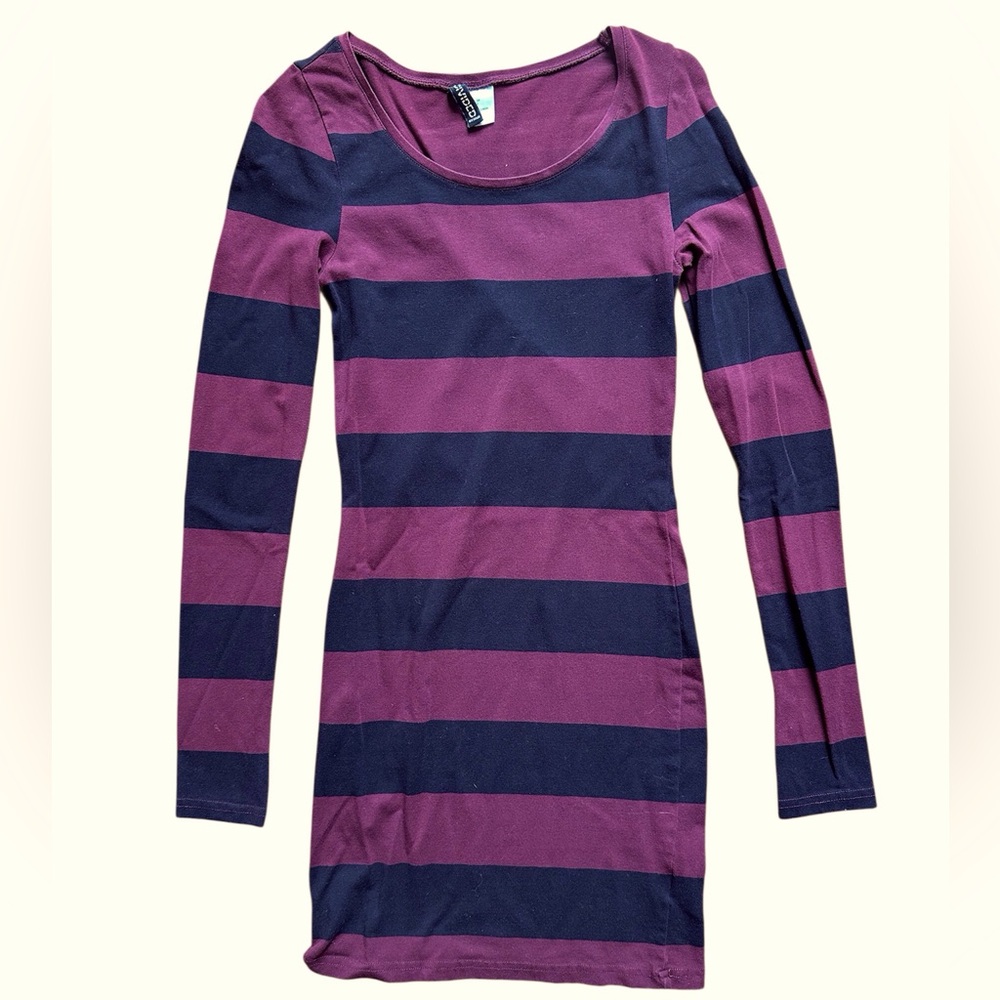H&M Divided Burgundy & Black Striped Dress, Size 4